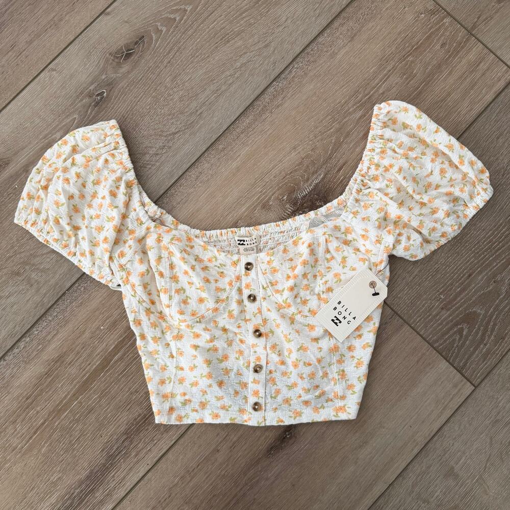 Billabong NWT Sweet Memory Balconette Top - White & Orange Floral - Size Large
